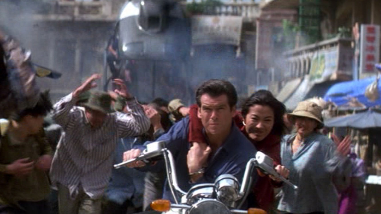 Pierce Brosnan as James Bond with Michelle Yeoh in Tomorrow Never Dies